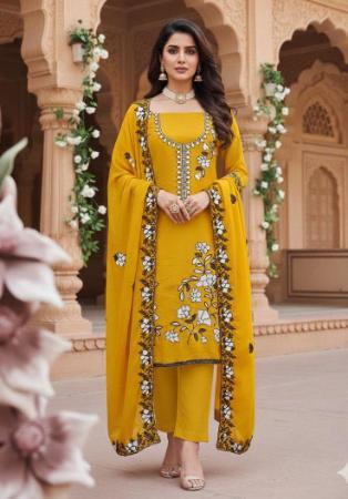 Picture of Georgette Dark Golden Rod Straight Cut Salwar Kameez