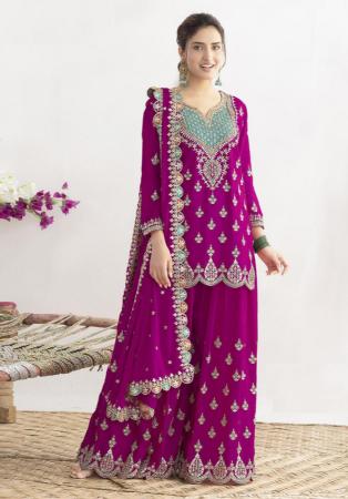 Picture of Chiffon Light Pink Straight Cut Salwar Kameez
