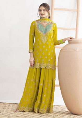 Picture of Chiffon Dark Golden Rod Straight Cut Salwar Kameez