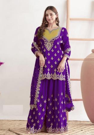Picture of Charming Chiffon Purple Straight Cut Salwar Kameez