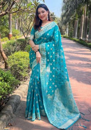Picture of Well Formed Organza Dark Cyan Saree