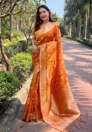 Picture of Wonderful Organza Coral Saree