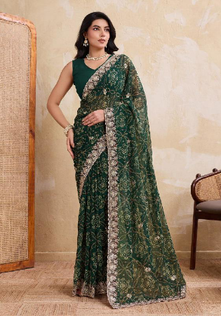 Picture of Pleasing Georgette Dark Olive Green Saree