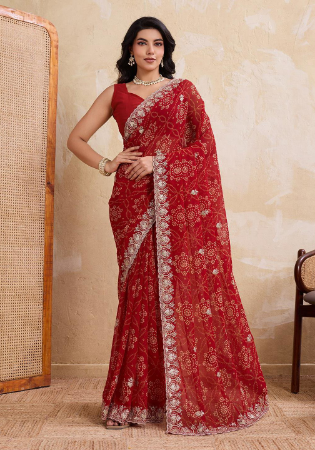 Picture of Delightful Georgette Maroon Saree