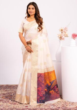 Picture of Statuesque Cotton Ghost White Saree