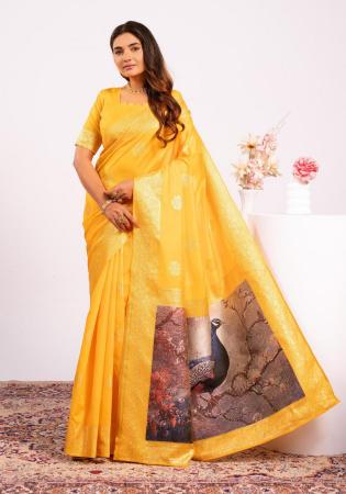 Picture of Lovely Cotton Yellow Saree