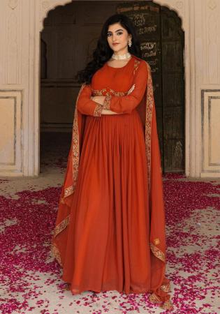 Picture of Splendid Georgette Fire Brick Readymade Gown