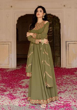 Picture of Grand Georgette Dark Olive Green Readymade Gown
