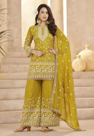 Picture of Georgette Dark Golden Rod Straight Cut Salwar Kameez