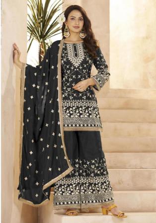 Picture of Superb Georgette Black Straight Cut Salwar Kameez