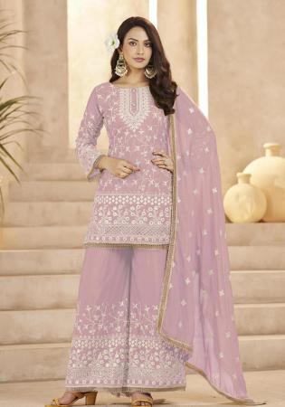 Picture of Georgette Rosy Brown Straight Cut Salwar Kameez