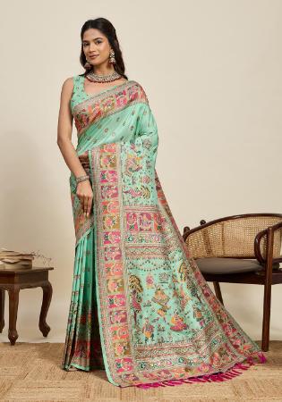 Picture of Well Formed Silk Powder Blue Saree