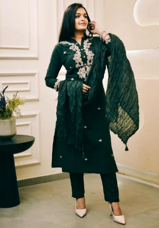 Picture of Amazing Silk Dark Green Readymade Salwar Kameez