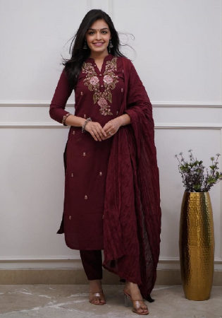 Picture of Charming Silk Maroon Readymade Salwar Kameez