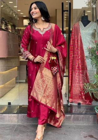 Picture of Wonderful Cotton Maroon Readymade Salwar Kameez