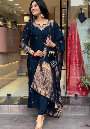 Picture of Beautiful Cotton Midnight Blue Readymade Salwar Kameez