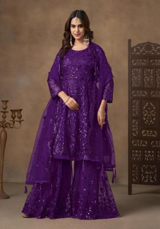 Picture of Fine Net Indigo Straight Cut Salwar Kameez