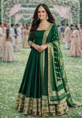 Picture of Georgette & Silk Dark Green Straight Cut Salwar Kameez