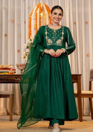Picture of Ravishing Silk Dark Green Readymade Salwar Kameez