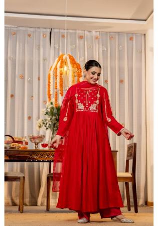 Picture of Nice Silk Dark Red Readymade Salwar Kameez
