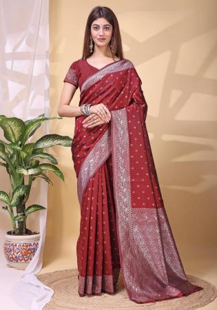 Picture of Excellent Linen & Silk Maroon Saree