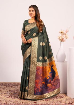 Picture of Shapely Silk Dark Olive Green Saree