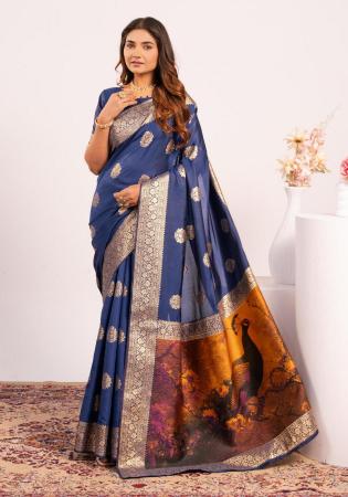 Picture of Beautiful Silk Dark Slate Blue Saree