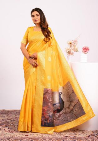 Picture of Pretty Silk Yellow Saree