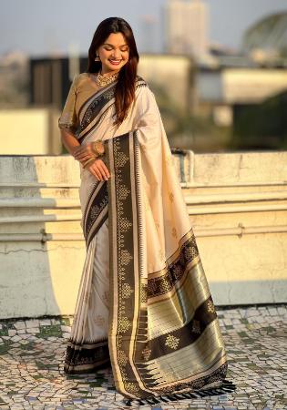 Picture of Stunning Silk Pale Golden Rod Saree