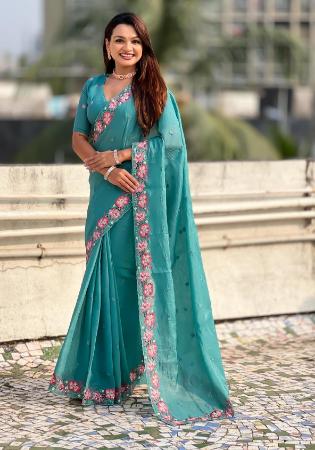 Picture of Gorgeous Silk Steel Blue Saree