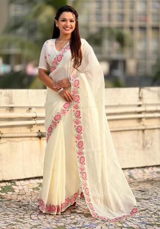 Picture of Ravishing Silk Ghost White Saree