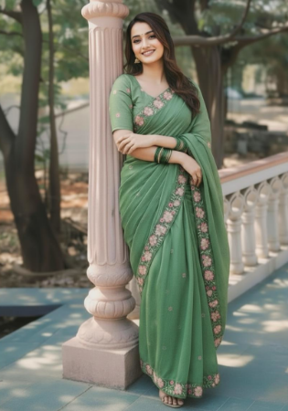 Picture of Fine Silk Sea Green Saree