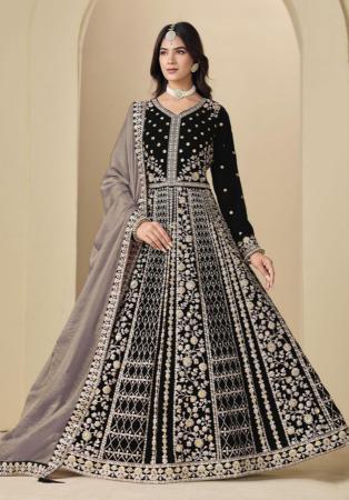 Picture of Excellent Chiffon Black Straight Cut Salwar Kameez