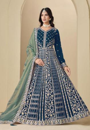 Picture of Chiffon Midnight Blue Straight Cut Salwar Kameez