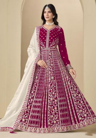 Picture of Sightly Chiffon Maroon Straight Cut Salwar Kameez