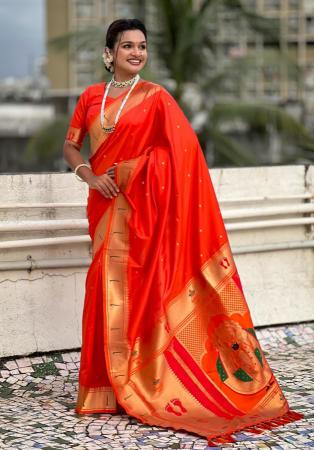 Picture of Enticing Silk Orange Red Saree