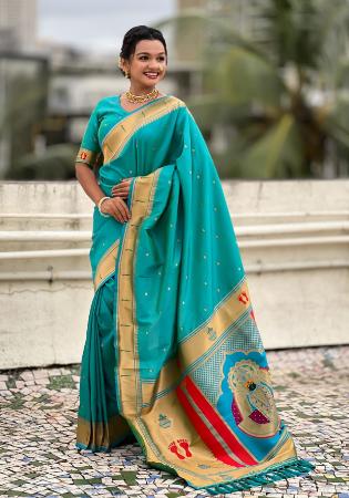 Picture of Stunning Silk Dark Turquoise Saree