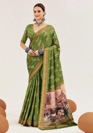 Picture of Pretty Cotton & Silk Dark Olive Green Saree