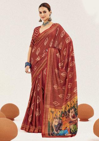 Picture of Wonderful Cotton & Silk Indian Red & Brown Saree