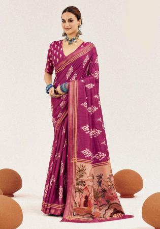 Picture of Good Looking Cotton & Silk Medium Violet Red Saree