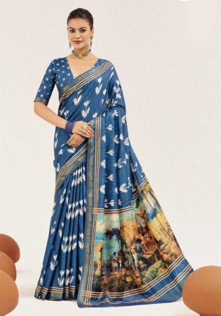 Picture of Beauteous Cotton & Silk Teal Saree