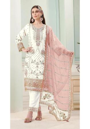 Picture of Georgette Off White Straight Cut Salwar Kameez