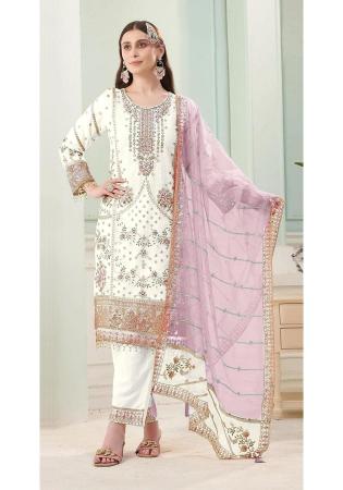 Picture of Georgette Off White Straight Cut Salwar Kameez