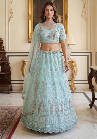 Picture of Exquisite Net Light Steel Blue Lehenga Choli