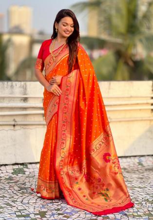 Picture of Elegant Silk Orange Red Saree