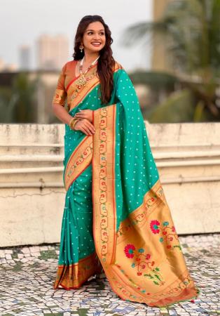 Picture of Excellent Silk Dark Turquoise Saree
