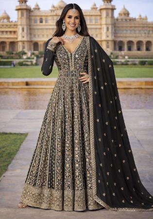 Picture of Graceful Chiffon & Silk Black Readymade Gown