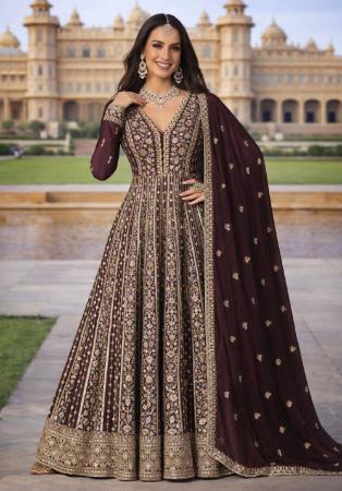 Picture of Ravishing Chiffon & Silk Brown Readymade Gown