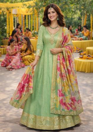 Picture of Lovely Silk Dark Sea Green Readymade Gown