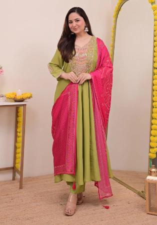 Picture of Rayon Dark Olive Green Readymade Salwar Kameez